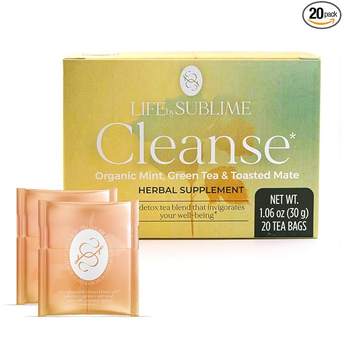 Life by Sublime - Cleanse USDA Organic Mint Green Tea & Yerba Mate, 20 Tea Bags, Naturally Caffeinated Detox Tea, Supports Digestive and Immune Health, Premium Brazilian Harvest - Bloomnest