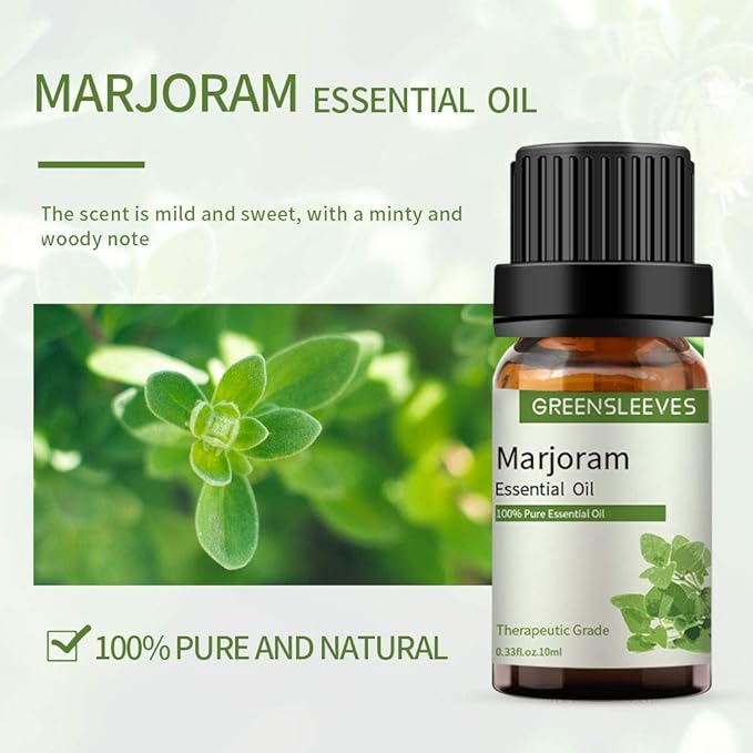 GREENSLEEVES Marjoram Honeysuckle Essential Oil Set, 2 x 10ml Pure Plant-Based Fragrance Oil for Aromatherapy, Essential Oils for Diffuser, Massage, Bath Bomb, Scented Candle Soap Making GREENSLEEVES