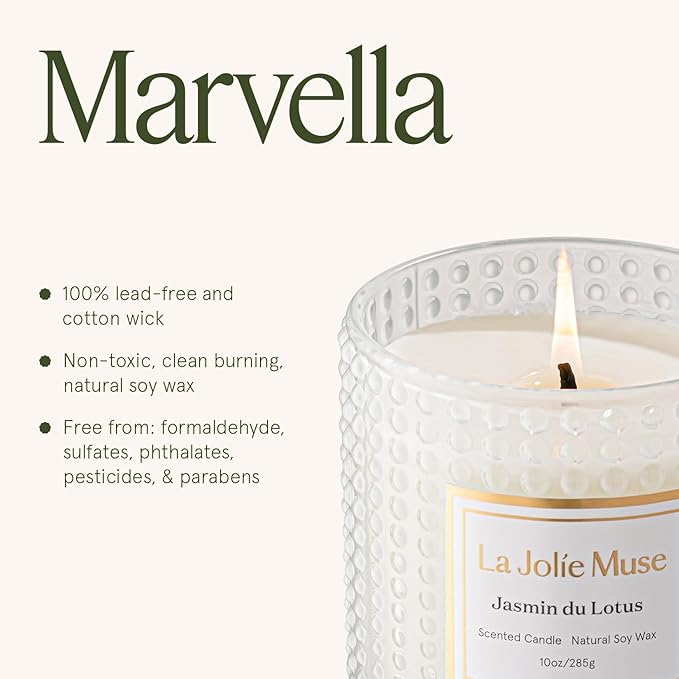 LA JOLIE MUSE Jasmine du Lotus Scented Candles - Ivy, Jasmine, Cedarwood | 10 oz Natural Soy Wax | 55 Hours Clean Burn | Floral Scented Candle | Gift-Ready for Hosts & Gatherings - Bloomnest
