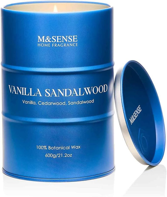 M&SENSE Vanilla Sandalwood Scented Candles Large, Natural Soy Candles 21.2oz 120 Hour Slow Burning,Aromatherapy Candle for Stress Relief Meditation Relaxing - Bloomnest