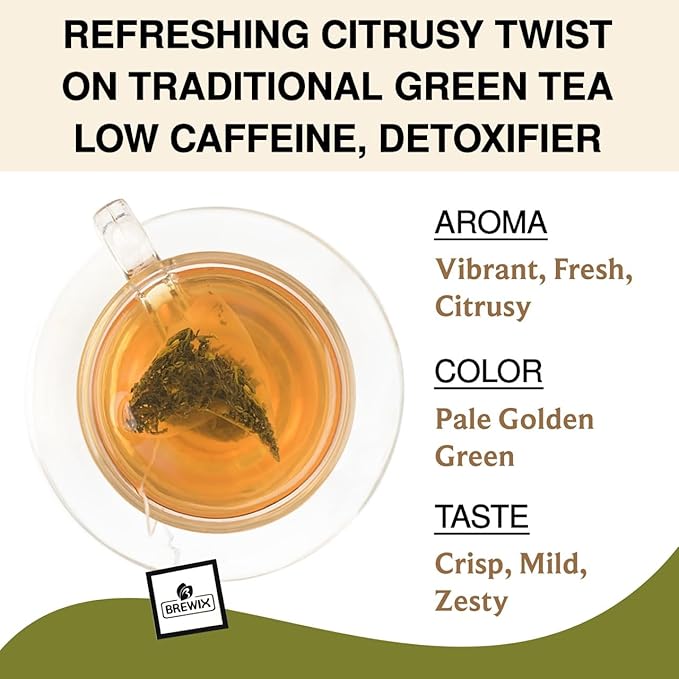 BREWIX, Bergamot Green Tea (25 Pyramid Tea Bags) | Caffeinated Tea Loose Leaf Earl Grey Green Tea With Pure Bergamot | High Elevation Grown - Bloomnest