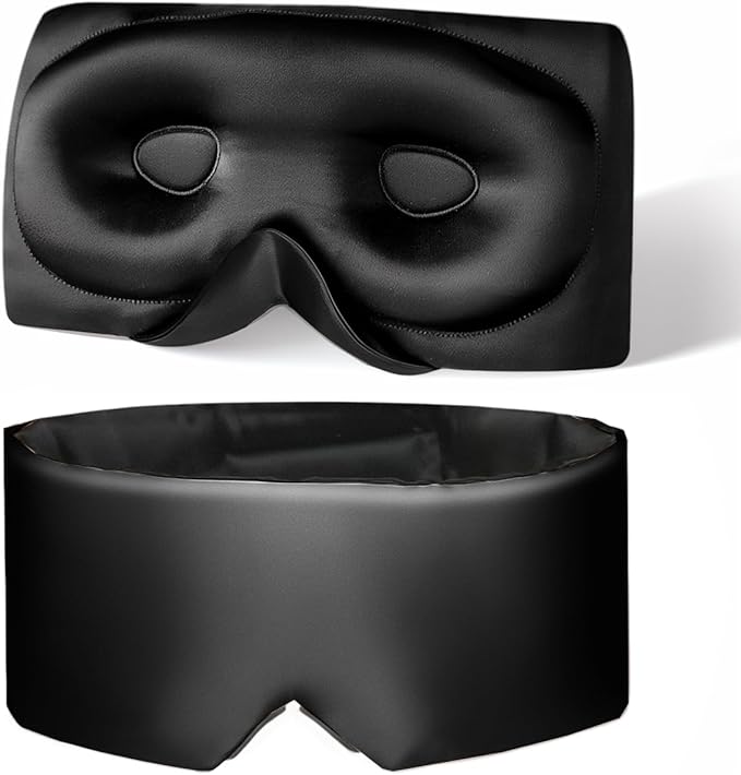 USlixury Silk Sleep Mask, 3D Contoured Sleeping Masks, Blackout Sleep Masks for Women with Nose Wing,100% Mulberry Silk, Face-Hugging Non-Slip SLEP Mask for Side Sleeper, 27.5x4.5'', Black - Bloomnest