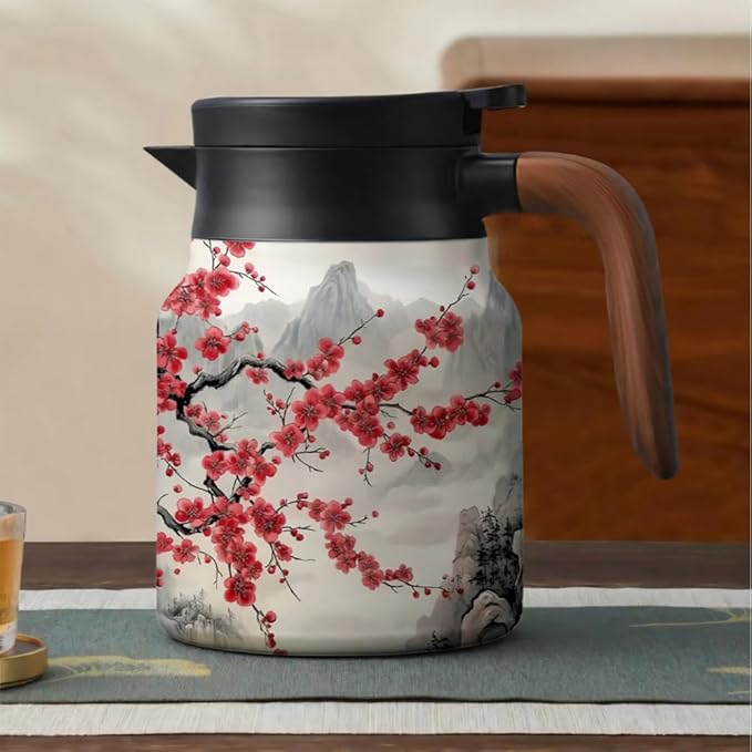 Vintage Floral Teapot with Built In Infuser, 2025 New Stainless Steel Thermal Teapot 1000ml Large Capacity to Meet Daily Needs (Pattern04)