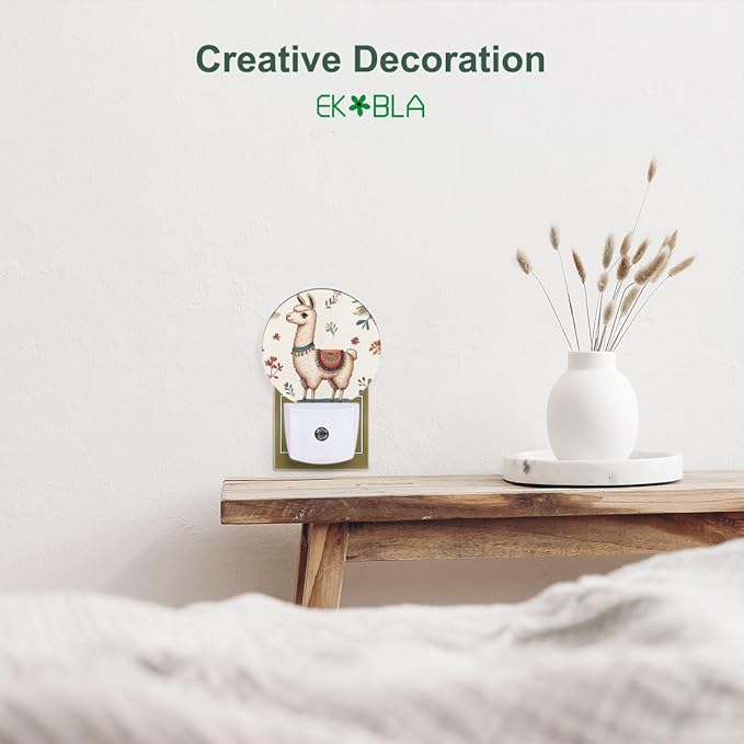 EKOBLA Cute Llama Led Night Light Alpaca Animal and Cactus Dusk to Dawn Plug-in Nightlights Auto Sensor for Home Indoor Bathroom Hallway Kitchen - Bloomnest