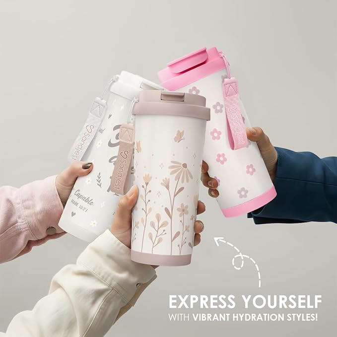 Floral Tumbler Stainless Steel 2-in-1 Lid Coffee Tumbler 18 oz, Insulated Travel Mug Gift for Women Teen Girls, Birthday Christmas - Bloomnest