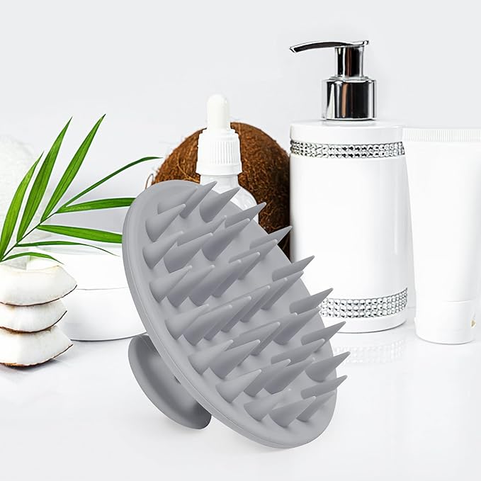 Meartchy Silicone Scalp Massager Shampoo Brush, Scalp Brush for Hair Growth & Dandruff Removal, Hair Scrubber Scalp Stimulator Exfoliator Brush with Soft Bristles for Wet Dry Scalp Care (Grey) Meartchy