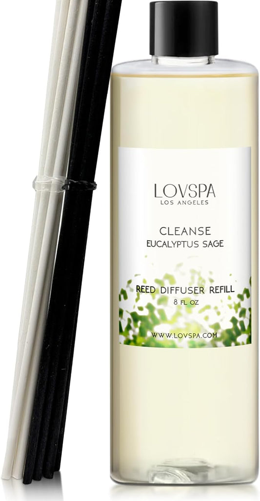 LOVSPA Cleanse Eucalytpus Sage Diffuser Oil - Essential Oils for Diffuser Refill & Air Freshener Room Spray - Long-Lasting & Natural Home Fragrance, Scented Oil for Diffusers, USA Made, 8 oz - Bloomnest