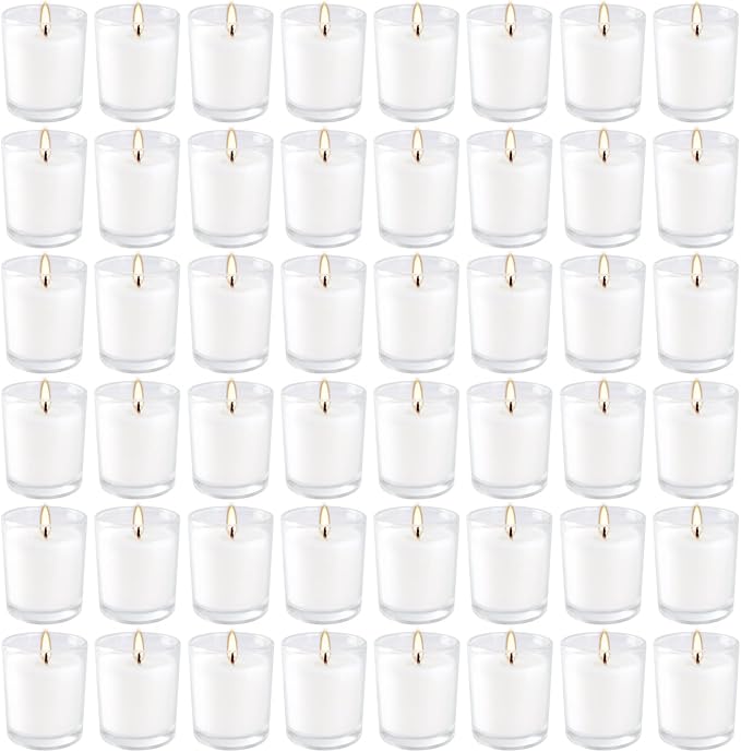 48 Pack White Unscented Clear Glass Filled Votive Candles. Hand Poured Wax Candle Ideal Gifts for Home Décor Parties Weddings Holidays and Meditation (White) - Bloomnest