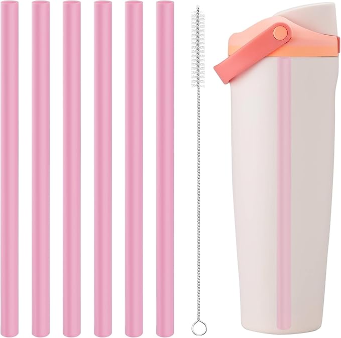 Straws Replacement Compatible with Owala Freepsip 24oz,32oz Water Bottle,Replacement Parts For Owala Free Sip Sway 30 oz,Include 6 BPA-FREE Straws and 1 Cleaning Brush,Pink Bubrike