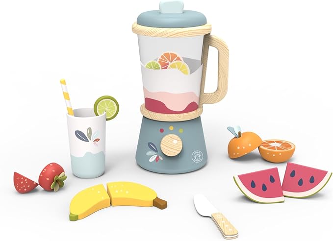 SPEEDY MONKEY Smoothie Maker Blender Set - FSC Wooden Food Blender Toy for Kids, Pretend Play Kitchen Appliance, Role Play Toy Mixer for Toddlers, Fun Fruity Smoothie Playset to Make a Healthy Shake - Bloomnest