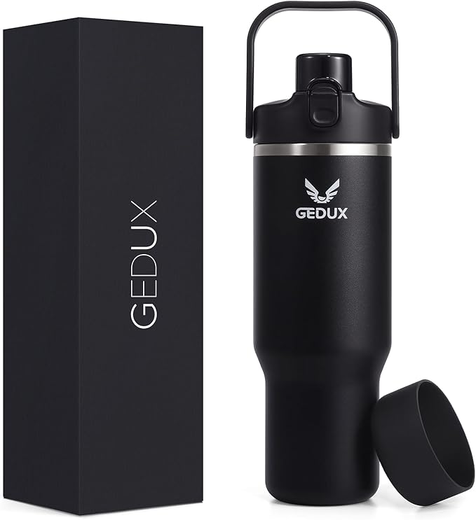32 oz Stainless Steel Tumbler with Handle and Straw, Vacuum Insulated Water Bottle with 2-in-1 Lid (Chug/Straw) and Silicone Boot，Keeps Drinks Hot and Cold - Bloomnest