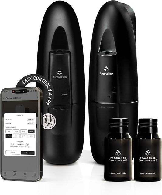 AromaPlan 5 Star Collection 2025 Plug in Waterless Diffuser (2 Fragrances Included)-Cold Air & Waterless Diffusers for Home & Office- Silent Wall Diffuser Plug in (2 Devices +2 Scents) - Bloomnest
