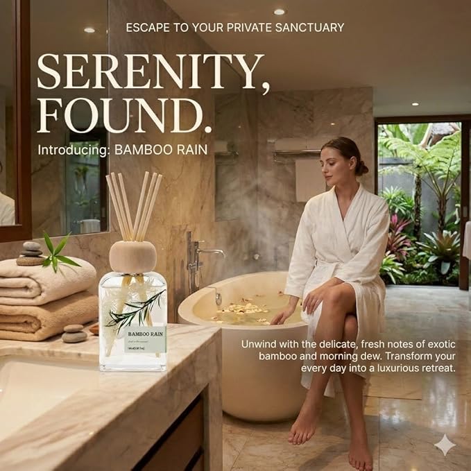 Bamboo Essential Oil Reed Diffuser - 3.34 Fl Oz, Luxury Hotel Collection Diffuser Oil Inspired by Ritz Carlton for Home&Office, Bedroom Living Room Shelf Decor, Accessories,Non-Toxic & Gift Ready - Bloomnest