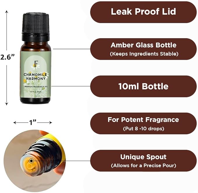 Folkulture Essential Oils for Home | Set of 5 (0.34 fl oz x 5) Sandalwood Essential Oil or Rose Diffuser Oils for Relaxation | Lavender Essential Oil or Chamomile Oil Scents | Jasmine Oil for Women - Bloomnest