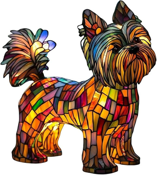 Atlodas Yorkshire Terrier Lamp, Dogs Stained Resin Tabletop Night Light, Dog Series Art Night Light, Dog Stained Glass Lamp, 3D Cute Pet Themed LED Table Lamps, Gift for Lovers (#08) - Bloomnest