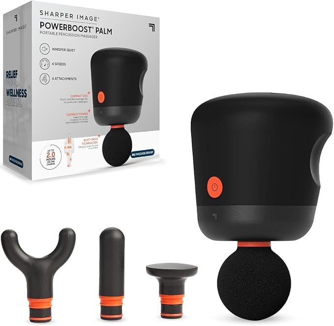 Sharper Image® Powerboost Palm Mini Massage Gun – 4 Attachments & 4 Speeds| Compact Deep Tissue Massager Gun| Workout Recovery Massage Tool| Full Body Back Muscle Soreness Pain Relief Gift - Bloomnest
