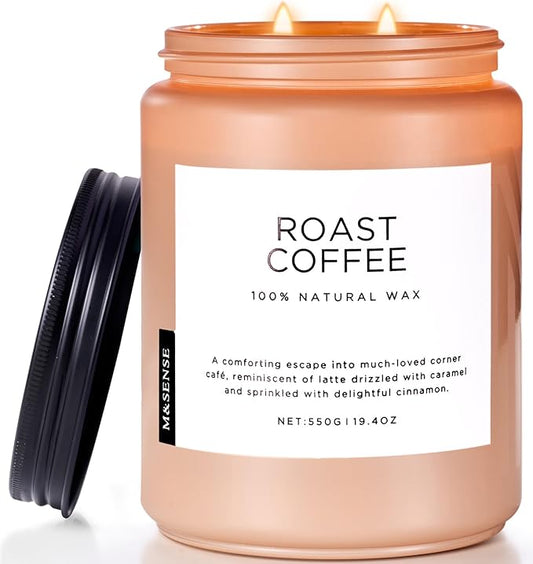 M&SENSE Coffee Candles Scented Strong, 2 Wick Jar Candle 19.4oz, 110 Hours Burning Time, Organic Natural Soy Wax Candle for Bedroom Kitchen Home Decor, Housewarming Gift for Men and Women - Bloomnest