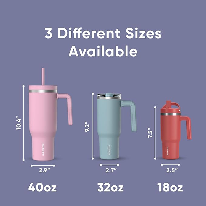 Hydrapeak Voyager 40 Oz Stainless Steel Tumbler with Handle, Insulated Water Bottle With Straw & Lid, Cupholder Friendly Reusable Travel Mug (Periwinkle) - Bloomnest