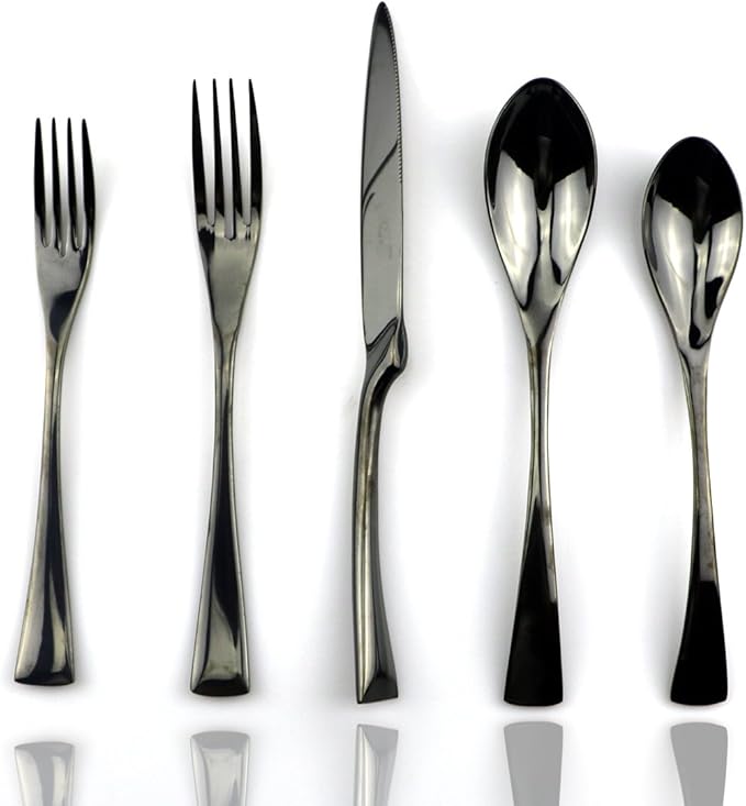 JASHII 18/10 Stainless Steel 20 Piece Mirror Polished Black Flatware Set,Dinner Knife Fork Salad Fork Dessert Spoon，Service for 4 ，Black Utensil Sets - Bloomnest