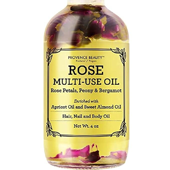 BEAUTE DE PROVENCE Multi-Use Oil for Face, Body and Hair - Organic Blend of Apricot, Vitamin E and Sweet Almond Oil Moisturizer for Dry Skin, Scalp and Nails - Rose Petals, and Bergamot Essential Oil - 4 Fl Oz - Bloomnest