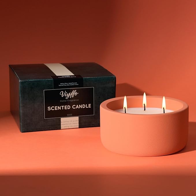 Viyffo Fall Candles - Pumpkin Spice, 3 Wick Large Scented Candle, 20oz Soy Candles for Women & Men, Non Toxic Aromatherapy Candle, Ceramic Velas Perfect for Autumn Home Decor & Gift - Bloomnest