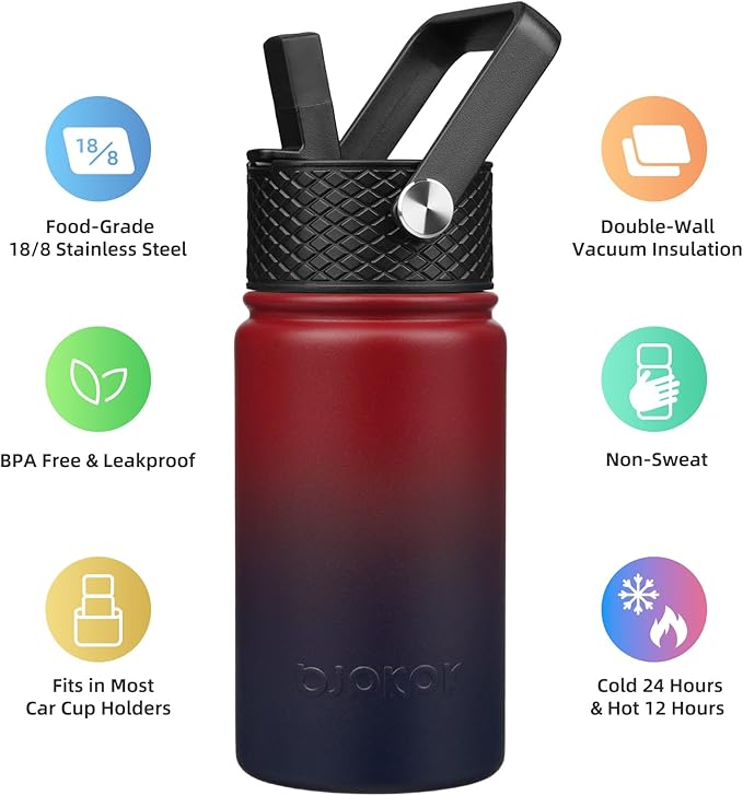 BJPKPK Insulated Water Bottle with Straw Lid, 15oz Cute Water Bottles, Stainless Steel Metal Thermo, Reusable BPA Free Leak Proof Tumblers, Cups,Charming Red - Bloomnest