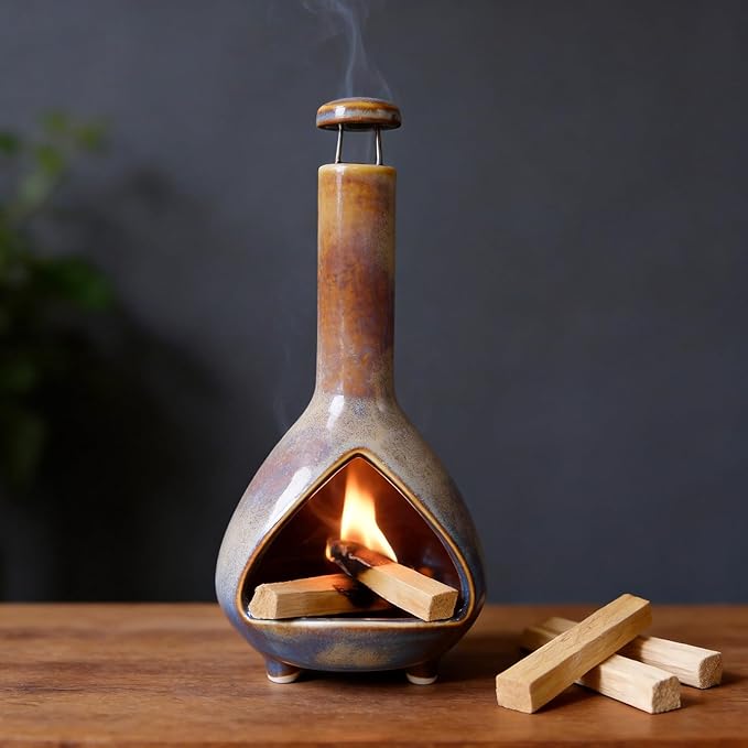 Ceramic Palo Santo Holder - High Temperature 1200°C Mini Chiminea for Sage, Incense & Palo Santo Sticks - Elegant Gradient Glaze Design for Energy Cleansing, Yoga, Meditation & Aromatherapy MOUGIGI