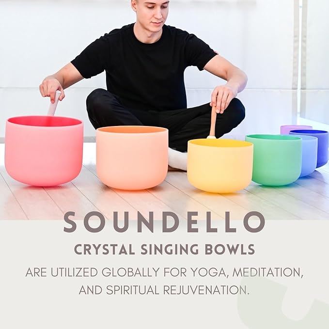 6-12inch Color 432hz Quartz Crystal Singing Bowls Set of 7, for Healing Mindfulness Meditation Yoga Sound Baths with Case Mallet Suede Striker - Bloomnest