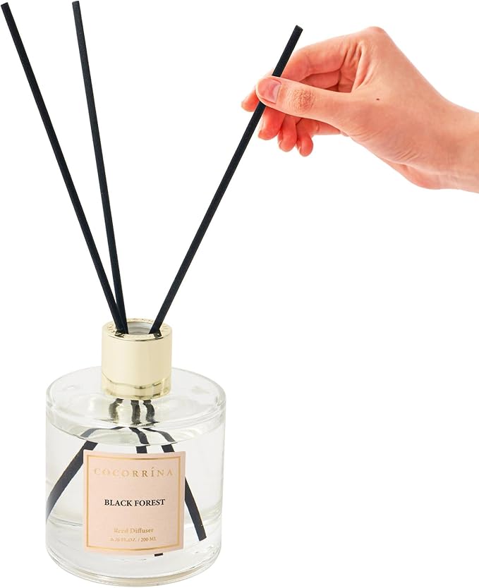 Cocorrina Reed Diffuser Set, Flower Reed Diffuser Black Forest 6.7 oz, Scented Diffuser with Sticks Home Fragrance Essential Oil for Bathroom Shelf Decor, Living Room, Large Room, 1pack - Bloomnest