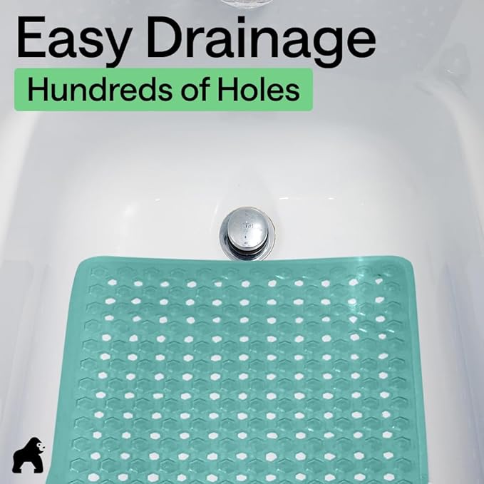 GORILLA GRIP Patented Bath Tub Shower Mat, Machine Washable Bathtub Floor Liner Mats, Suction Cups and Drain Holes to Keep Tubs Clean, Soft on Feet, Bathroom Essentials, 35x16 Inch, Turquoise Opaque - Bloomnest