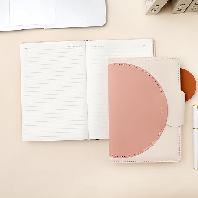 CAGIE Lined Journal for Women, 100GSM Leather Journals for Writing with Buckle Closure,A5 Hardcover Diary Journaling Notebooks for Business Work School Note Taking 5.9" x8.59 (Pink) - Bloomnest