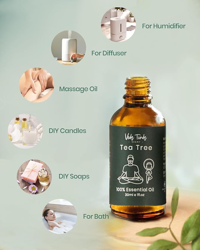 VTS Tea Tree Oil with Dropper, Natural Essential Oils for Diffuser, Humidifier, Aromatherapy, Toenail, Nail Care, Hair, Scalp, Skin Use, 1 Fl Oz (Pack of 3) - Bloomnest