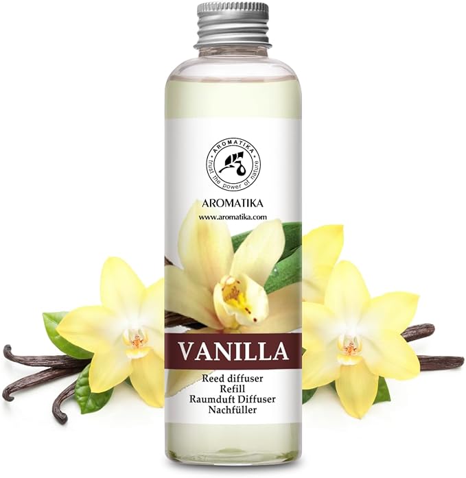 Vanilla Diffuser Refill w/Natural Essential Vanilla Oil 6.8 Fl Oz - Intensive - Fresh & Long Lasting Fragrance - Reed Diffuser Oil Refill Vanilla - for Aromatherapy - SPA - Home - Office - Fitness - Bloomnest
