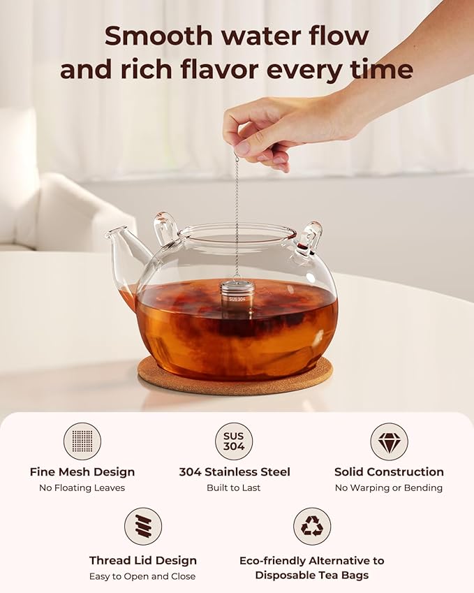 2 Pack Reinmoson Tea Strainers for Loose Tea, 1.58” x 2.2” Extra Fine Mesh Tea Infuser, 304 Stainless Steel & Threaded Lid, Loose Leaf Tea Steeper for Black Tea, Rooibos, etc