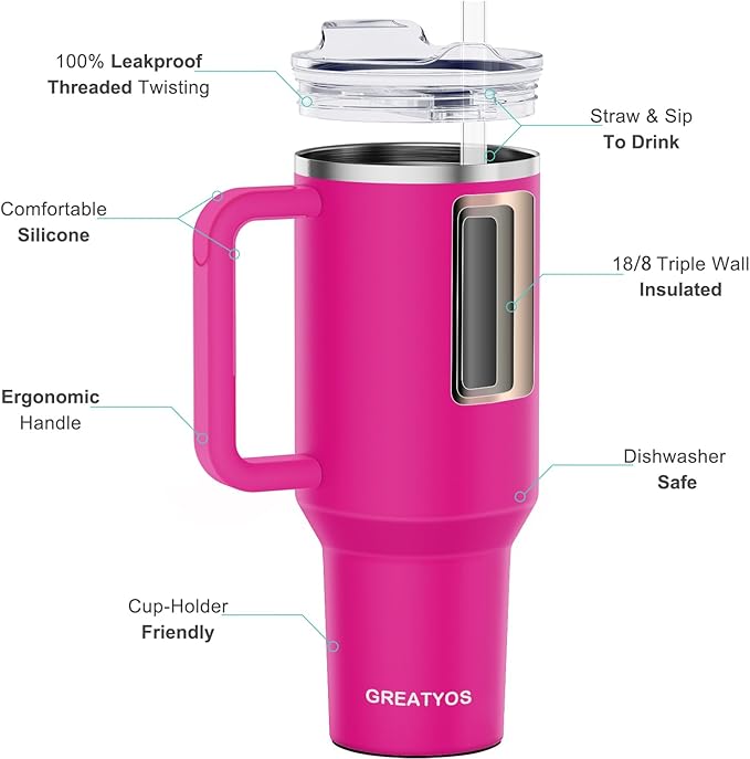 40 oz Tumbler with Handle and Straw Lid Insulated Tumblers Cups with Lids Straws Double Wall Vacuum Leak Proof Stainless Steel 40oz Tumbler Travel Mug Gifts for Men Women Him Her (Camelia) - Bloomnest