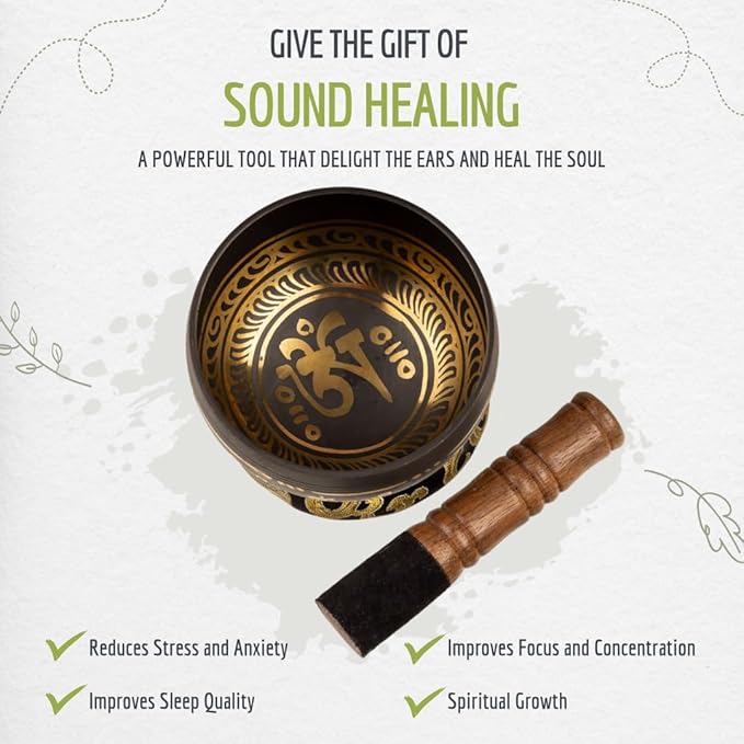Tibetan Singing Bowl Set with Fabric Gift Case - Sound Bowl Meditation Set - Meditation Bowl - Handcrafted in Nepal - Sound Healing Instrument - For Sound Bath, Reiki Supplies, Meditation Accessories