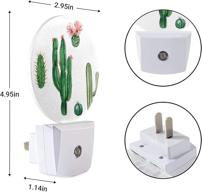 EKOBLA Plug in Cactus Night Light Exotic Cactus Pink Flower Desert Plant Green Night Lights Plug into Wall Round Lamp for Girls Boys Bedroom Bathroom Led Wall Decor - Bloomnest