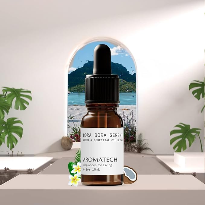 AromaTech Bora Bora Serenity Aroma Essential Oil Blend: Luxury Hotel Inspired Aromatherapy with Tropical Fruit, Frangipani & Coconut for Ultrasonic Diffusers & Nebulizers - 0.3 fl oz, 10 mL - Bloomnest