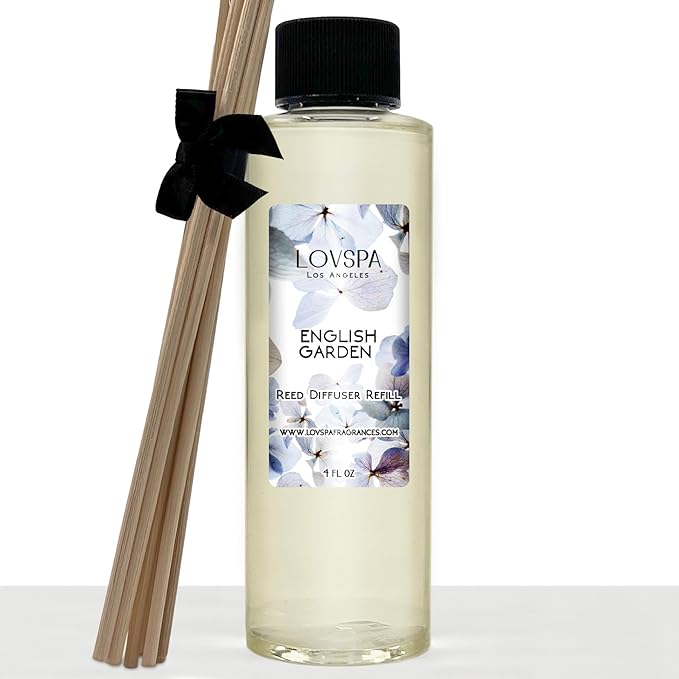LOVSPA English Garden Diffuser Oil - Luxury Essential Oils for Diffuser Refill & Air Freshener Room Spray - Long-Lasting & Natural Home Fragrance, Scented Oil for Diffusers, USA Made, 4oz - Bloomnest