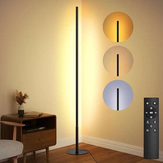 LED Corner Floor Lamp, Minimalist Dimmable Light with Remote, 2700-6500k Color Temperature Stepless Adjustable, 58 Inches Tall Standing Lamp for Living Room, Bedroom, Home Office, Black - Bloomnest
