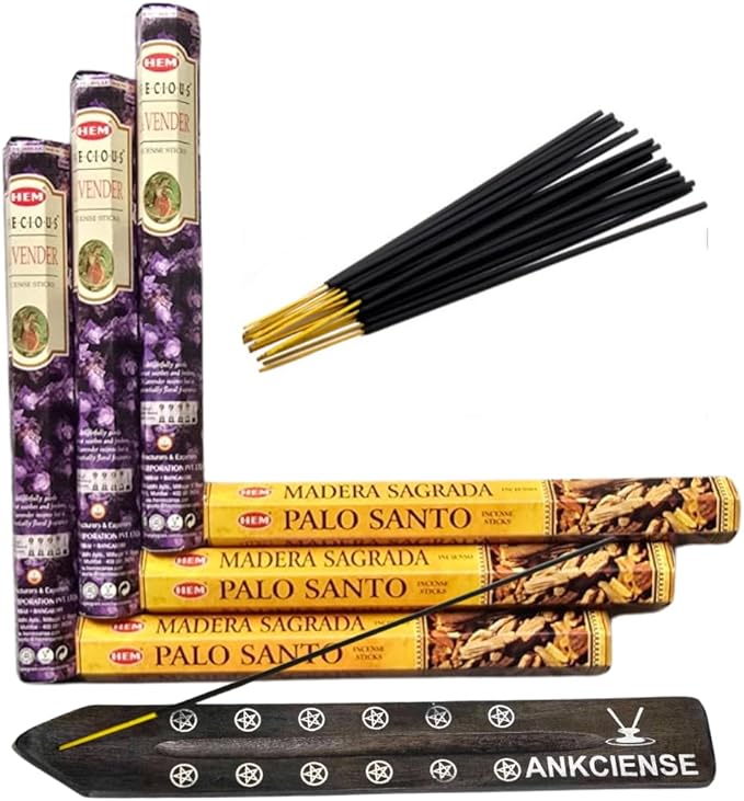 Sandalwood & Vanilla Incense from Hem Bundled with ANKCIENSE Incense Holder Bundle, Variety Pack of 120 Sticks (Lavender & P Santo) ANKCIENSE