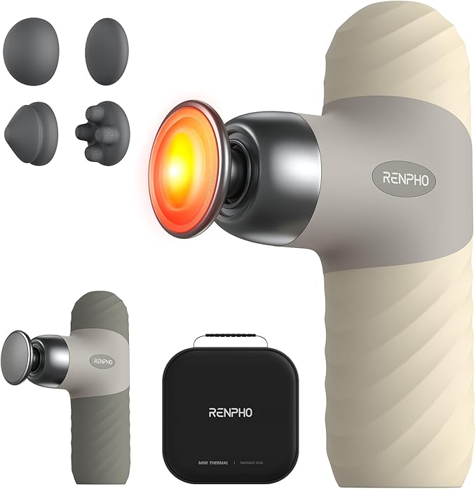 RENPHO Mini Thermal Massage Gun with Heat, Christmas Birthday Gifts for Women Men, Portable Deep Tissue Percussion Massager, Color Silicone Sleeves Travel Size with Carry Case - Bloomnest