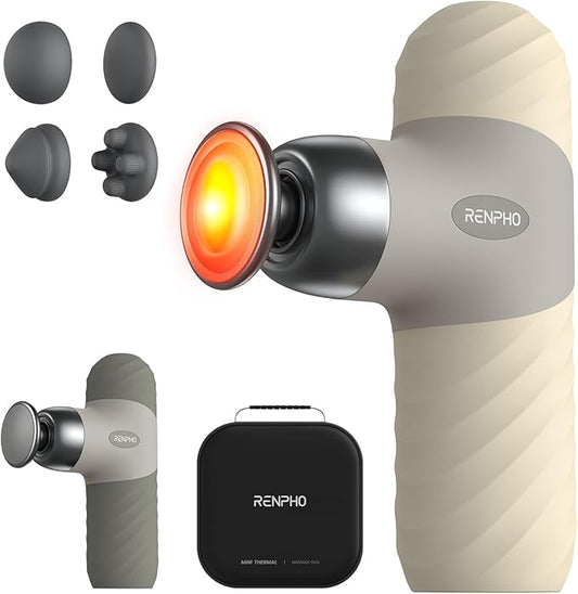 RENPHO Mini Thermal Massage Gun with Heat, Christmas Birthday Gifts for Women Men, Portable Deep Tissue Percussion Massager, Color Silicone Sleeves Travel Size with Carry Case - Bloomnest