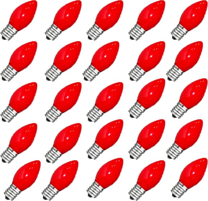 GOOTHY 25 Pack C7 Red Christmas Light Bulbs, C7 Incandescent Christmas Replacement Light Bulbs for Outdoor Indoor String Lights, C7/E12 Candelabra Base Candles Salt Lamp Bulb, 5 Watt Night Light Bulbs - Bloomnest
