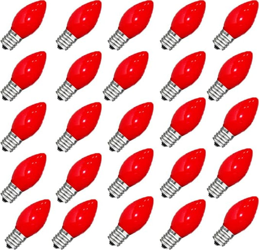 GOOTHY 25 Pack C7 Red Christmas Light Bulbs, C7 Incandescent Christmas Replacement Light Bulbs for Outdoor Indoor String Lights, C7/E12 Candelabra Base Candles Salt Lamp Bulb, 5 Watt Night Light Bulbs - Bloomnest