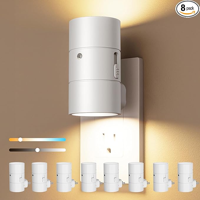 VOLISUN Night Lights Plug into Wall, Dimmable LED Nightlight with Dusk to Dawn Light Sensor, 0-100LM Adjustable Brightness, 3 Color Temperatures, Compact Size, 8 Pack for Hallway, Bathroom White - Bloomnest