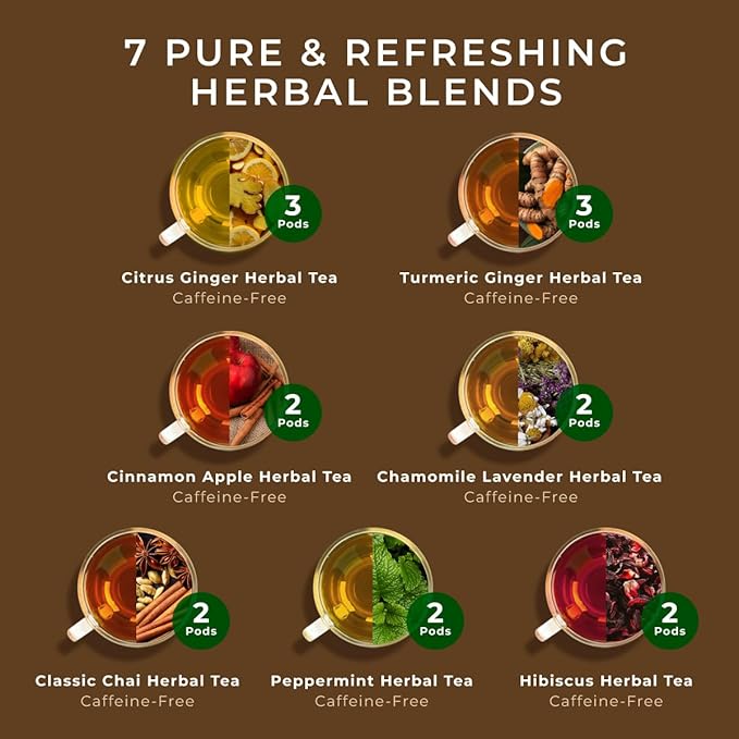 Gya Tea Co Purely Herbal Tea Pod Collection Gift Set (16 Count) - Different Flavors Assorted Variety Pack - Bloomnest
