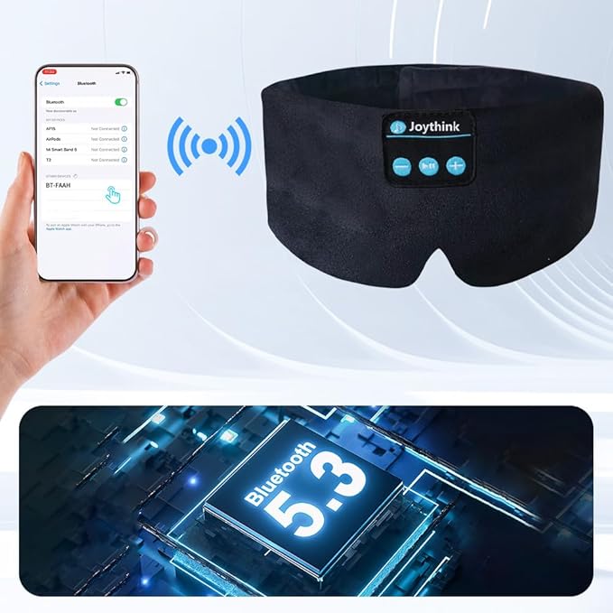 Joythink Sleep Headphones Sleep Mask Kids Children Wireless Music Eye Mask Sleeping Headphones Headband for Side Sleepers Silk Sleep Mask with Wireless Headphones Ultra-Thin Stereo Speakers - Bloomnest