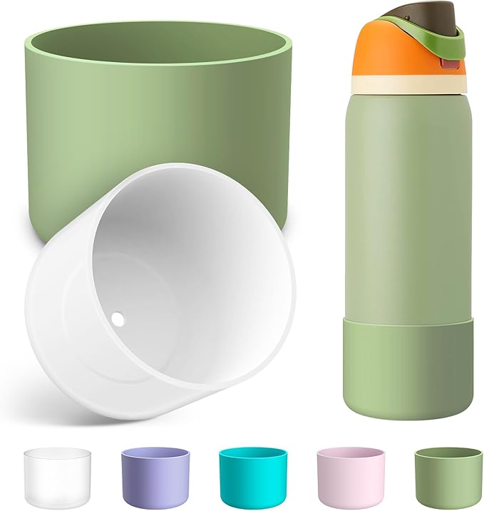 2PCS Silicone Water Bottle Boot for Owala 24oz 32oz 40oz, Anti-Slip Protective Sleeve Bottom Bumper Protector for FreeSip, Twist, and Flip Stainless Steel Water Bottles Alwenid