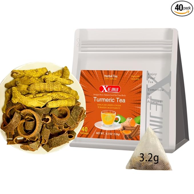 XIEJINJI Turmeric Ginger, 40 Teabags, 100% Natural Ingredients, Spicy & Smooth Flavor, Support Brain, Weight, Skin and Sleep, No Sugar, No Caffeine, No Additives, Eco-Conscious Tea Bags - Bloomnest